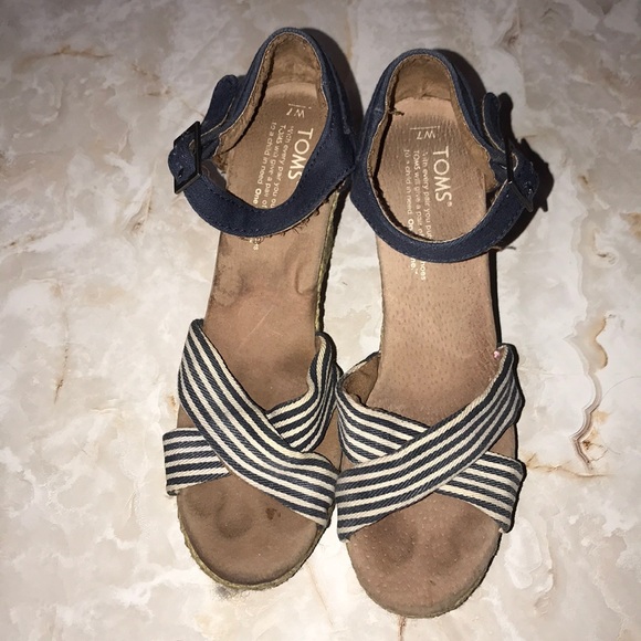 TOMS Espadrille Stripe Ankle Strap Wedge Sandals - Picture 3 of 8